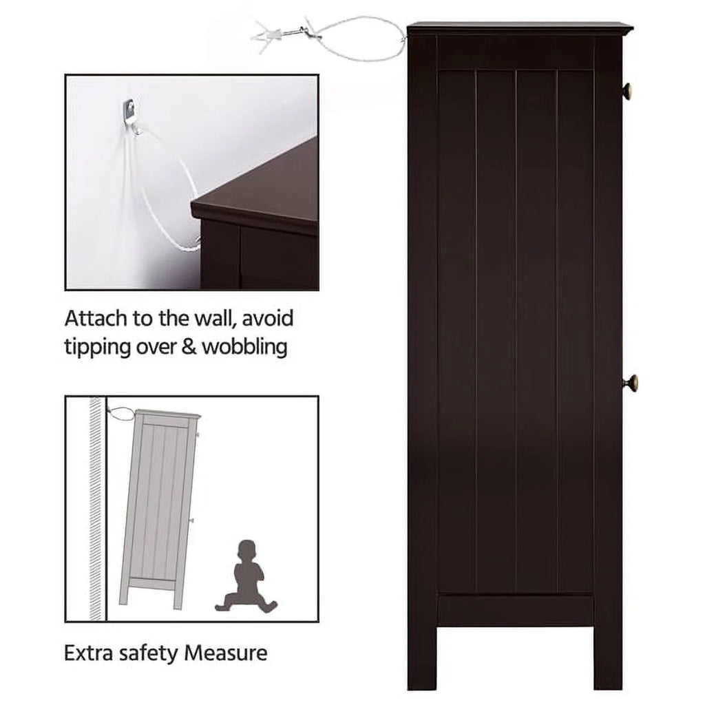 Espresso Wooden Bathroom Floor Storage Cabinet with Drawer and Single Shutter Door C670513