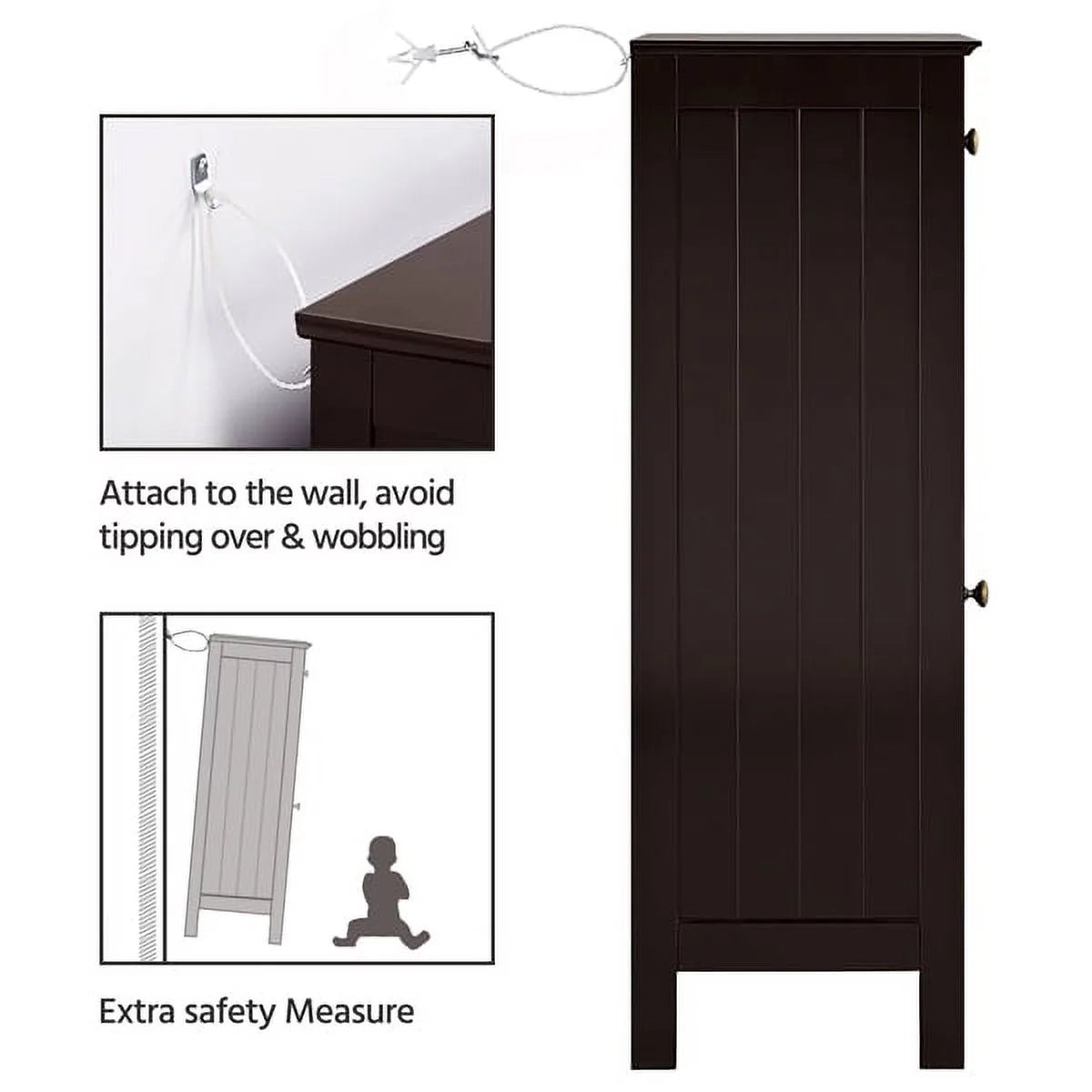 Espresso Wooden Bathroom Floor Storage Cabinet with Drawer and Single Shutter Door C670513