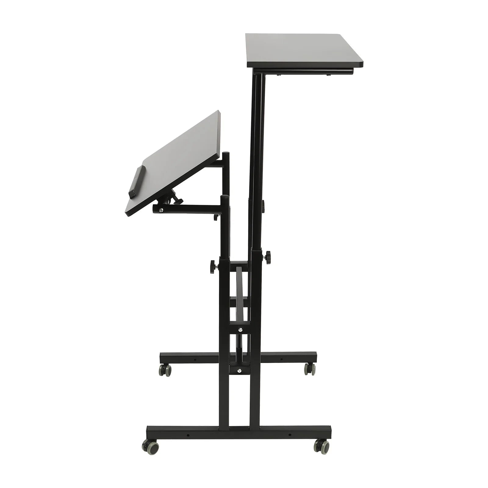 24" Mobile Stand Up Desk Adjustable Height Small Storage Desk with Wheels Black Q8598