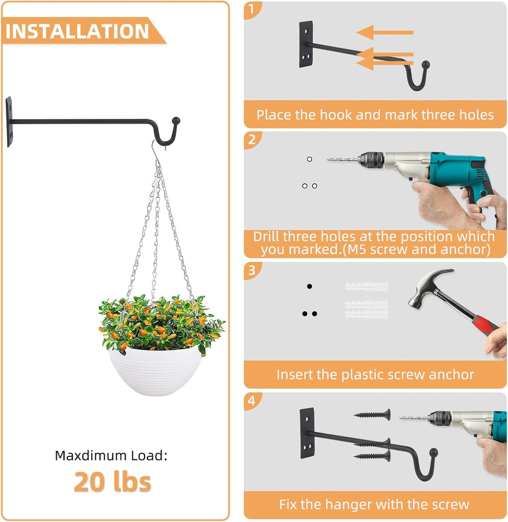 Heavy Duty Metal Plant Hangers, 2 Pack-12 inches, Matte Black K691