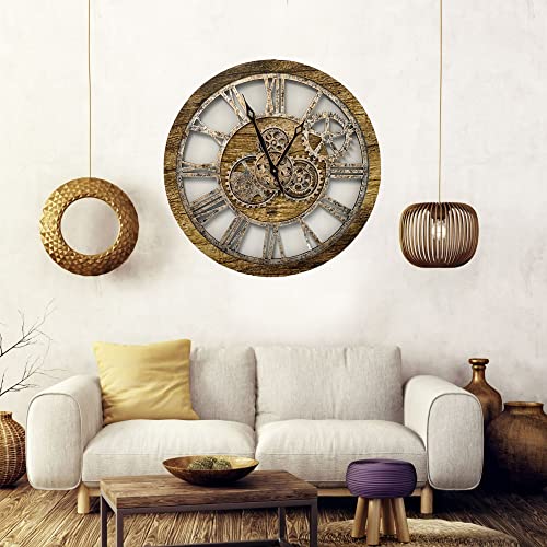 Vintage Ocean Blue and Bronze Oversized Gear Wall Clock P149944