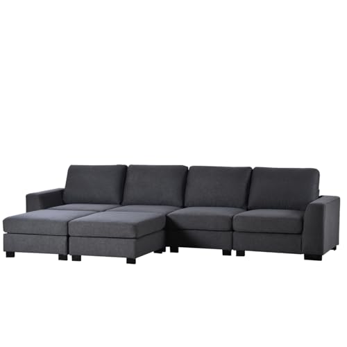 Large U-Shaped Sectional Sofa with Removable Ottomans, Gray Polyester N43038