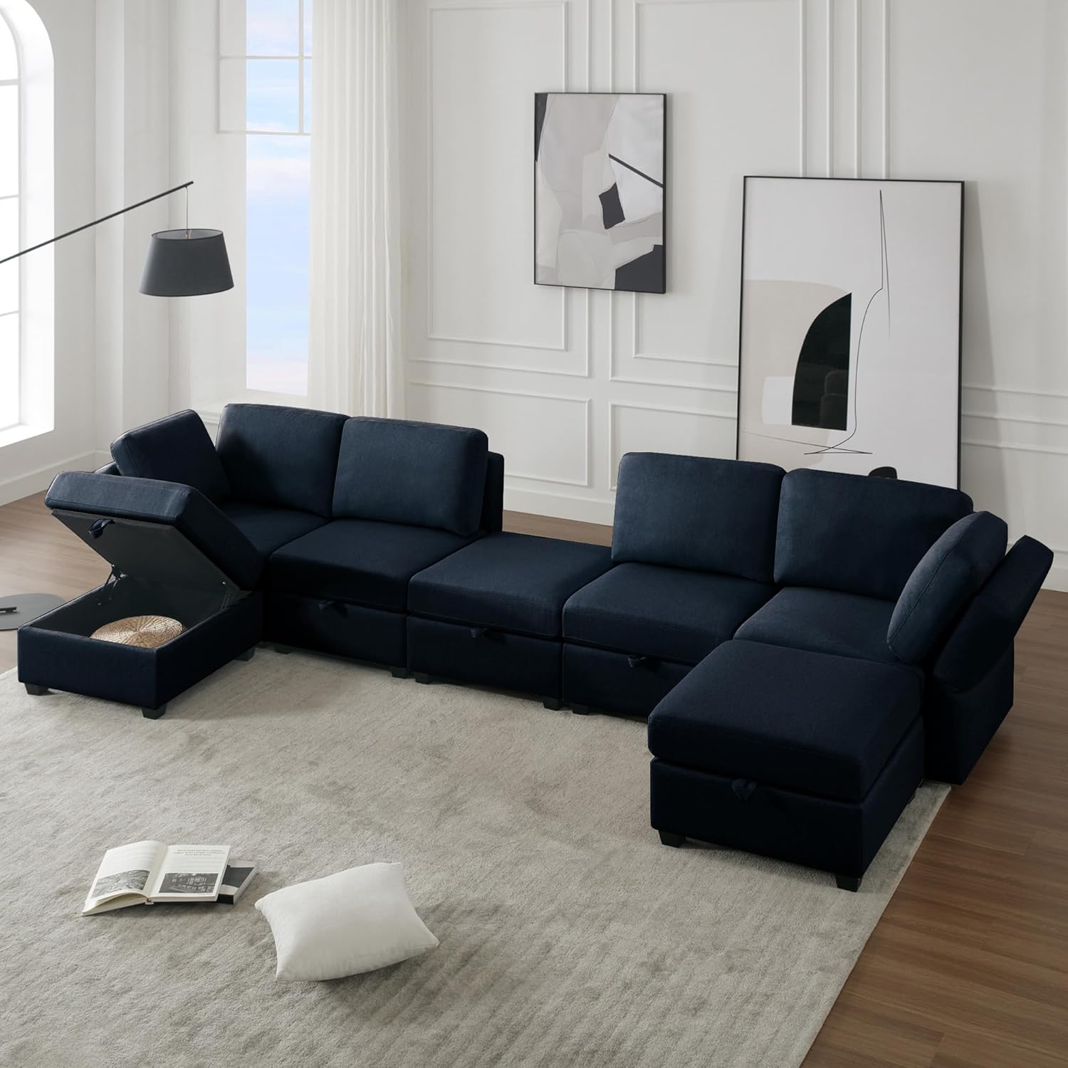 Blue Modular Sectional Sofa with Ottoman P502524