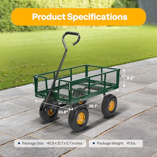 Heavy Duty Mesh Steel Garden Cart Folding Utility Wagon with Removable Sides and 10 inch Tire (Black) V787314