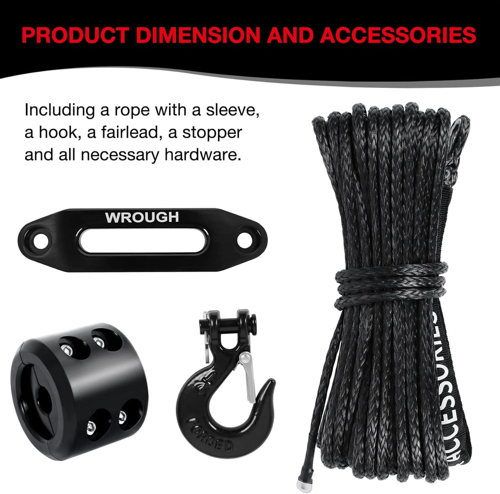 1/4" 50 Ft Black Synthetic Winch Rope with Steel Hook C74861
