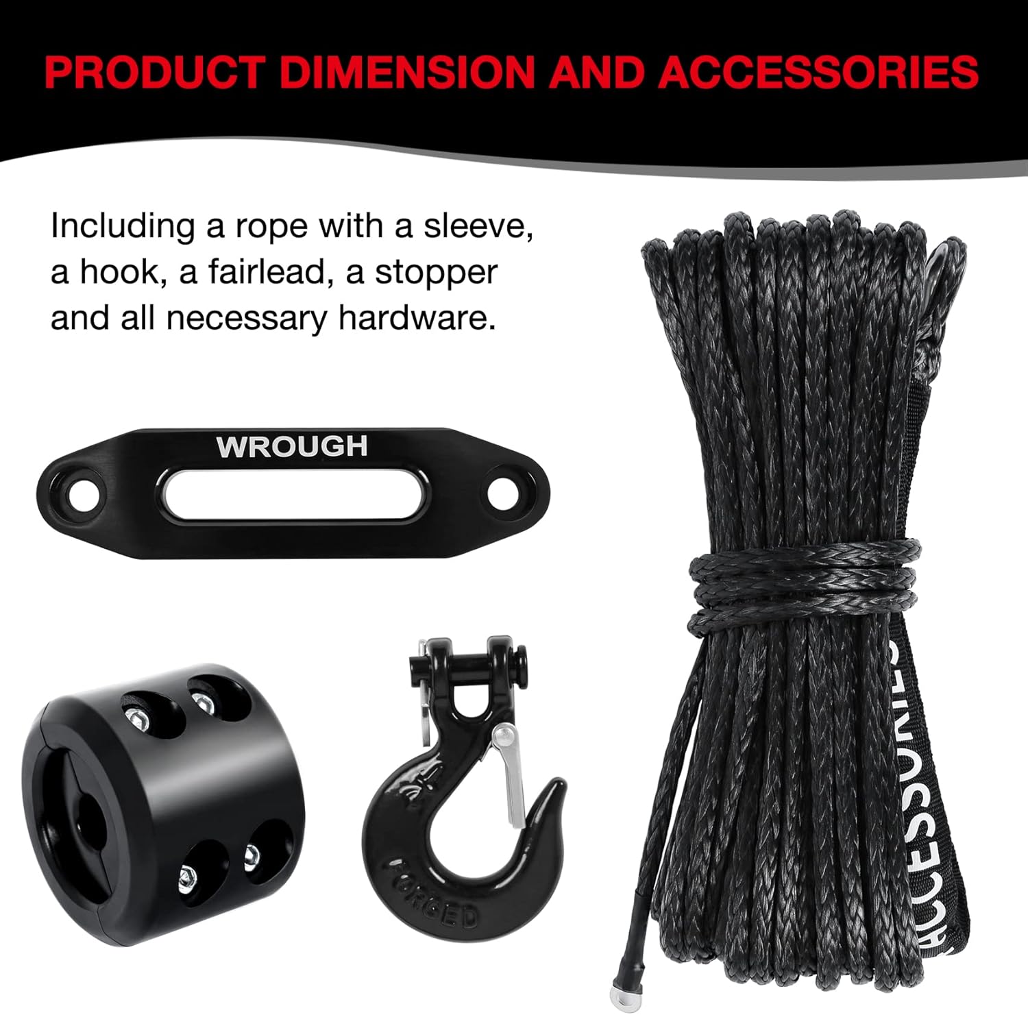 1/4" 50 Ft Black Synthetic Winch Rope with Steel Hook C74861