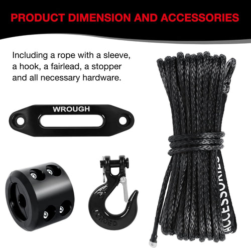 1/4" 50 Ft Black Synthetic Winch Rope with Steel Hook C74861
