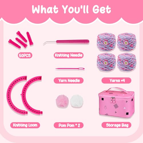 Knitting Loom Kit with Storage Bags Yarns Knitting Tools Pink E744235