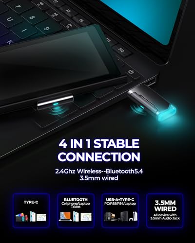 Wireless Gaming Headset with 7.1 Surround Sound, Bluetooth 5.4, Noise Canceling Mic B9224