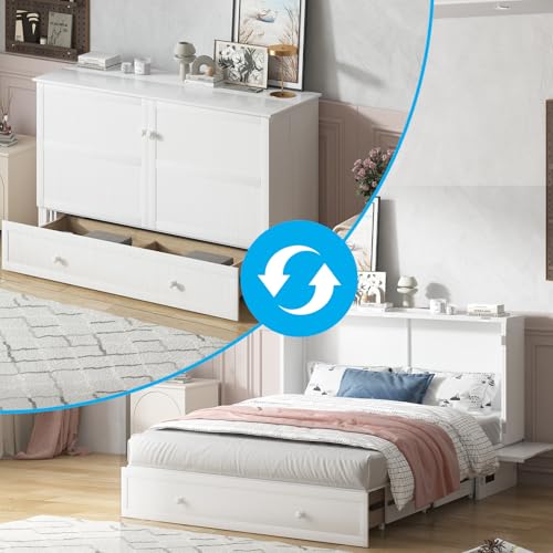 White Queen Cabinet Bed with Tri-fold Mattress Z11196