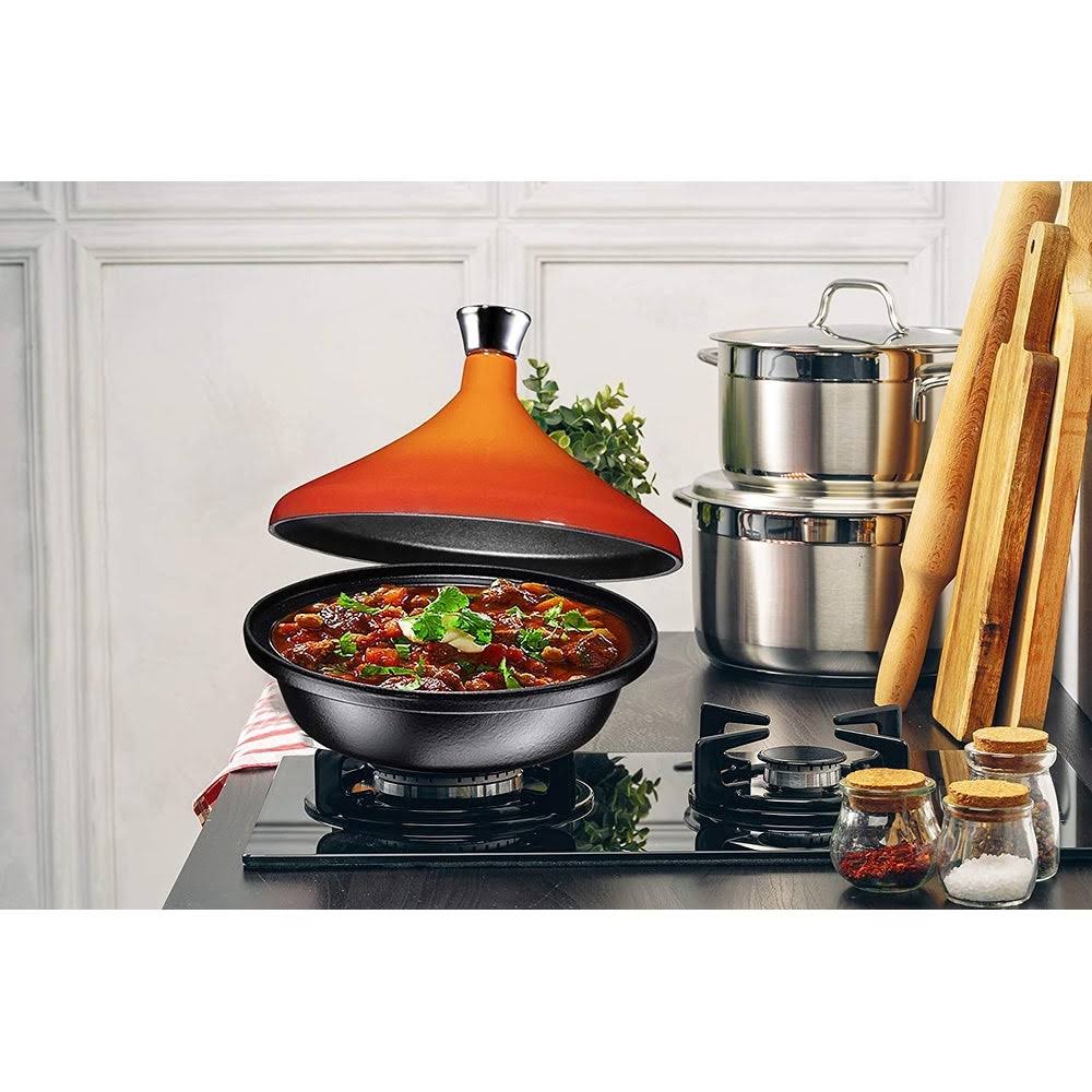 Enameled Fire Red Cast Iron Tagine Pot, 4 Quart E883