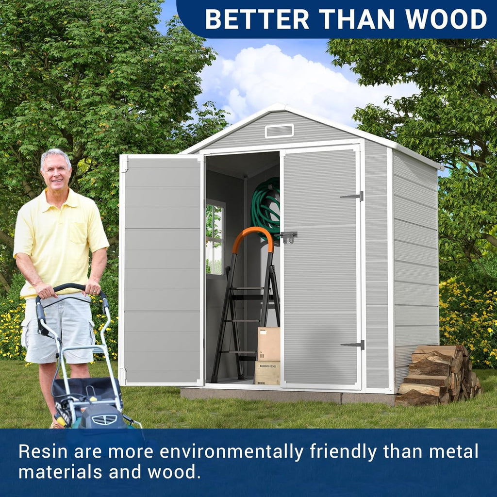 Grey & White 6x4.5 FT Resin Storage Shed with Floor and Lockable Door Q12362