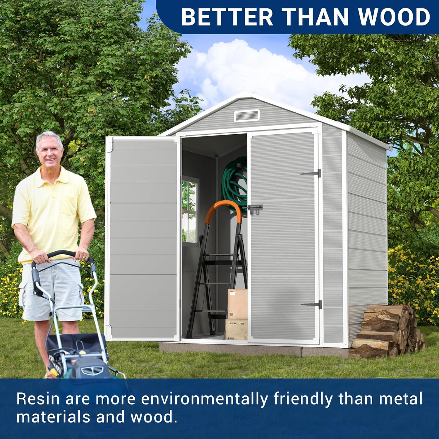 Grey & White 6x4.5 FT Resin Storage Shed with Floor and Lockable Door Q12362