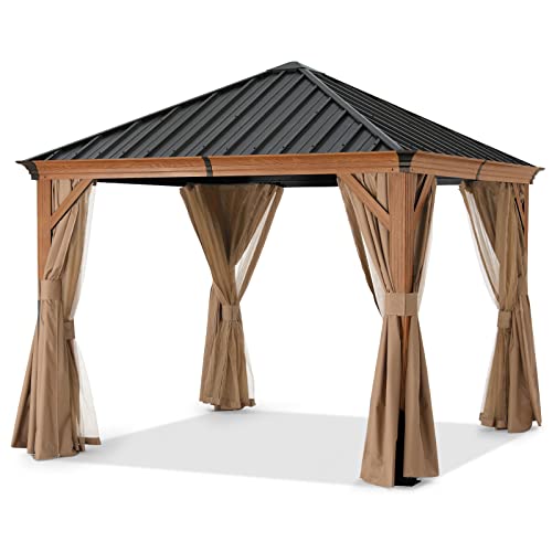 Hardtop Gazebo 8x8 Metal Galvanized Steel Aluminum Framed with Netting and Curtain Gray P6586