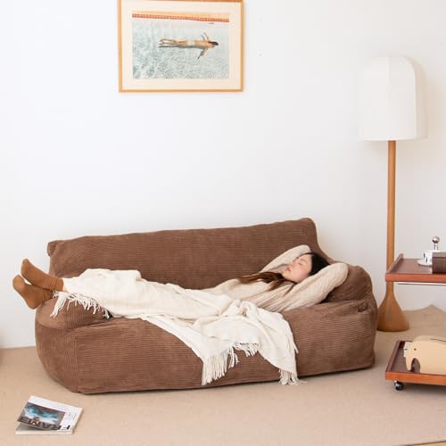 Brown Twin Size Foam Filling Bean Bag Sofa with Removable Cover L39363
