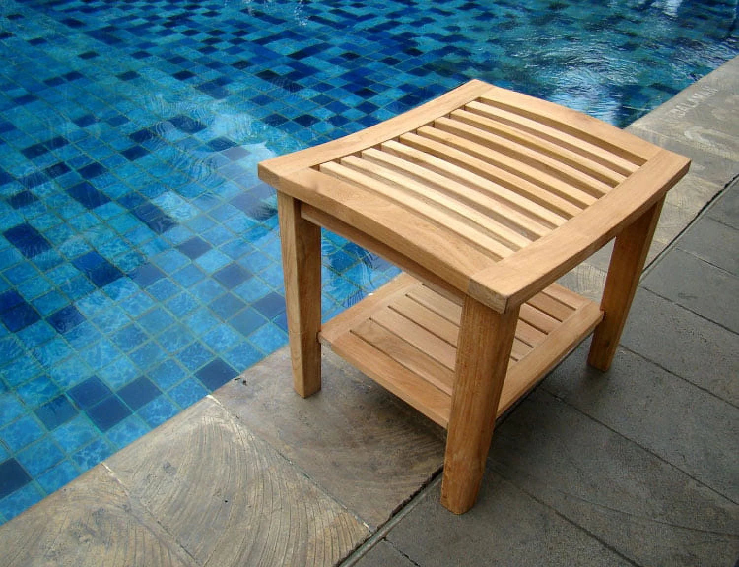 Teak Wood Shower Stool Bench with Shelf V385