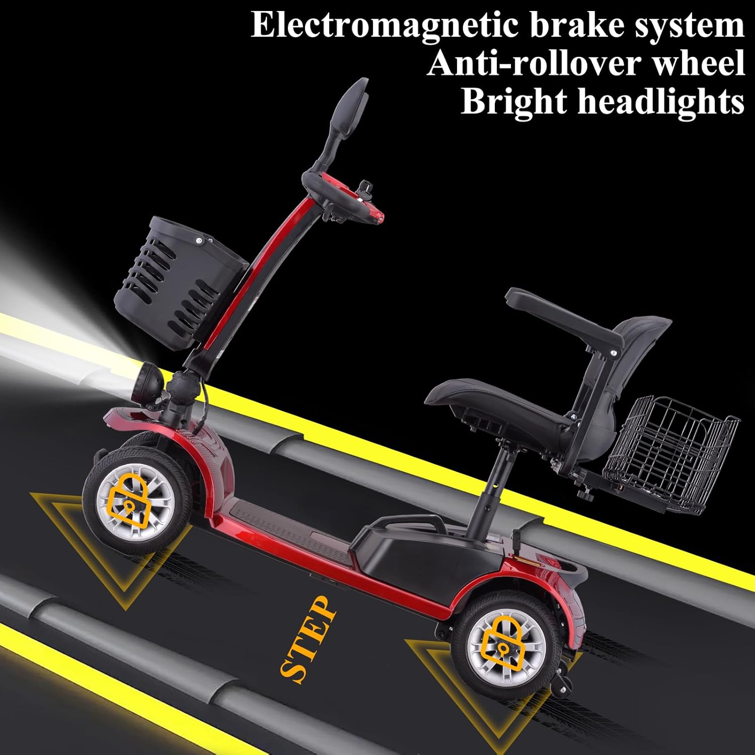 Red Folding Mobility Scooter with Dual Battery and Basket T645