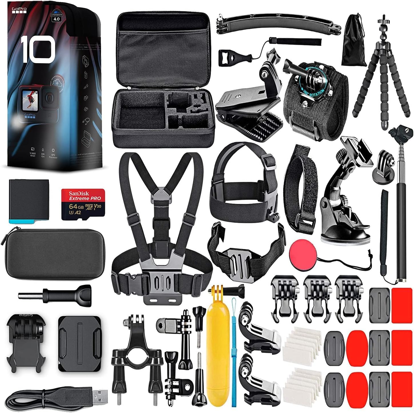 Waterproof Action Camera with Front LCD and Touch Rear Screens, 5K HD Video, 23MP Photos, 64GB Card and 50 Piece Accessory Kit V547