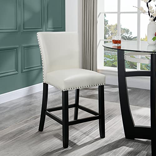 Ivory White Set of 2 Glass Counter Height Bar Stools with Upholstered Back K3667