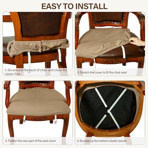 Grey Set of 4 Jacquard Stretch Dining Chair Seat Covers with Armrest K61854