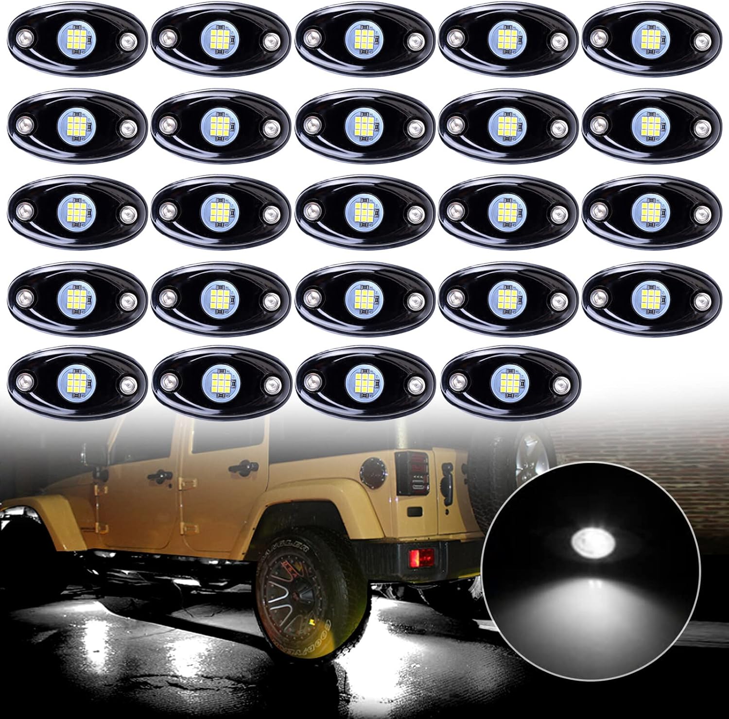 24 Pods LED Neon Underglow Light Waterproof Rock Light Kits 9W 800LM T445