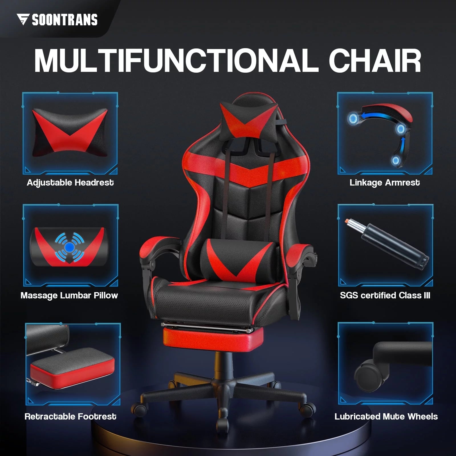 Red Ergonomic Gaming Office Chair with Footrest J83020