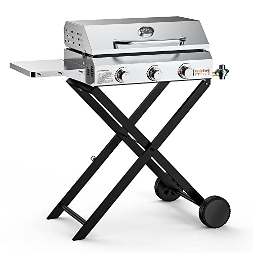 3-Burner Portable Propane Gas Griddle with Foldable Cart V1805