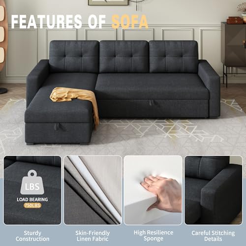 L-Shape Reversible Sectional Sleeper Sofa Bed with Storage Chaise Z9733