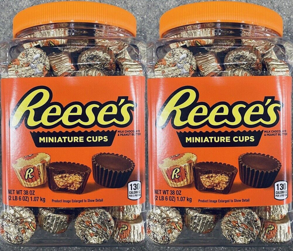 2 Packs Reese's Miniatures Milk Chocolate Peanut Butter Cups 38 Oz Each Tub U828