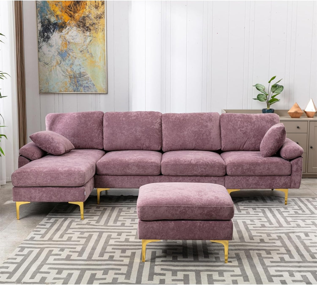 Purple Polyester U-Shape Sectional Sofa Y781594