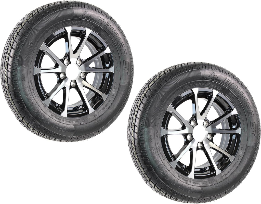 2-Pack Aluminum 5 Lug Trailer Wheel 12 in Black Rim ST145/R12 N9199
