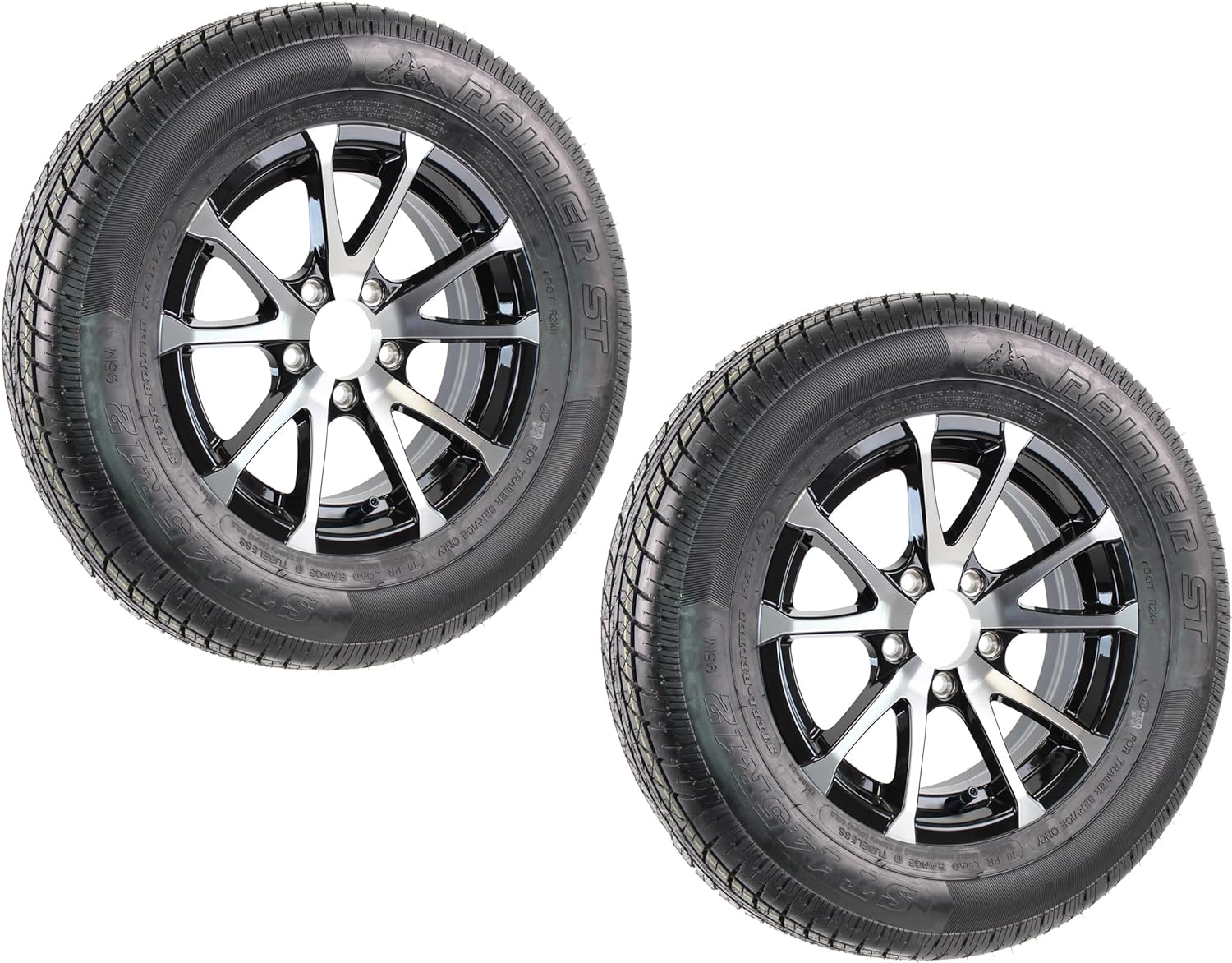 2-Pack Aluminum 5 Lug Trailer Wheel 12 in Black Rim ST145/R12 N9199