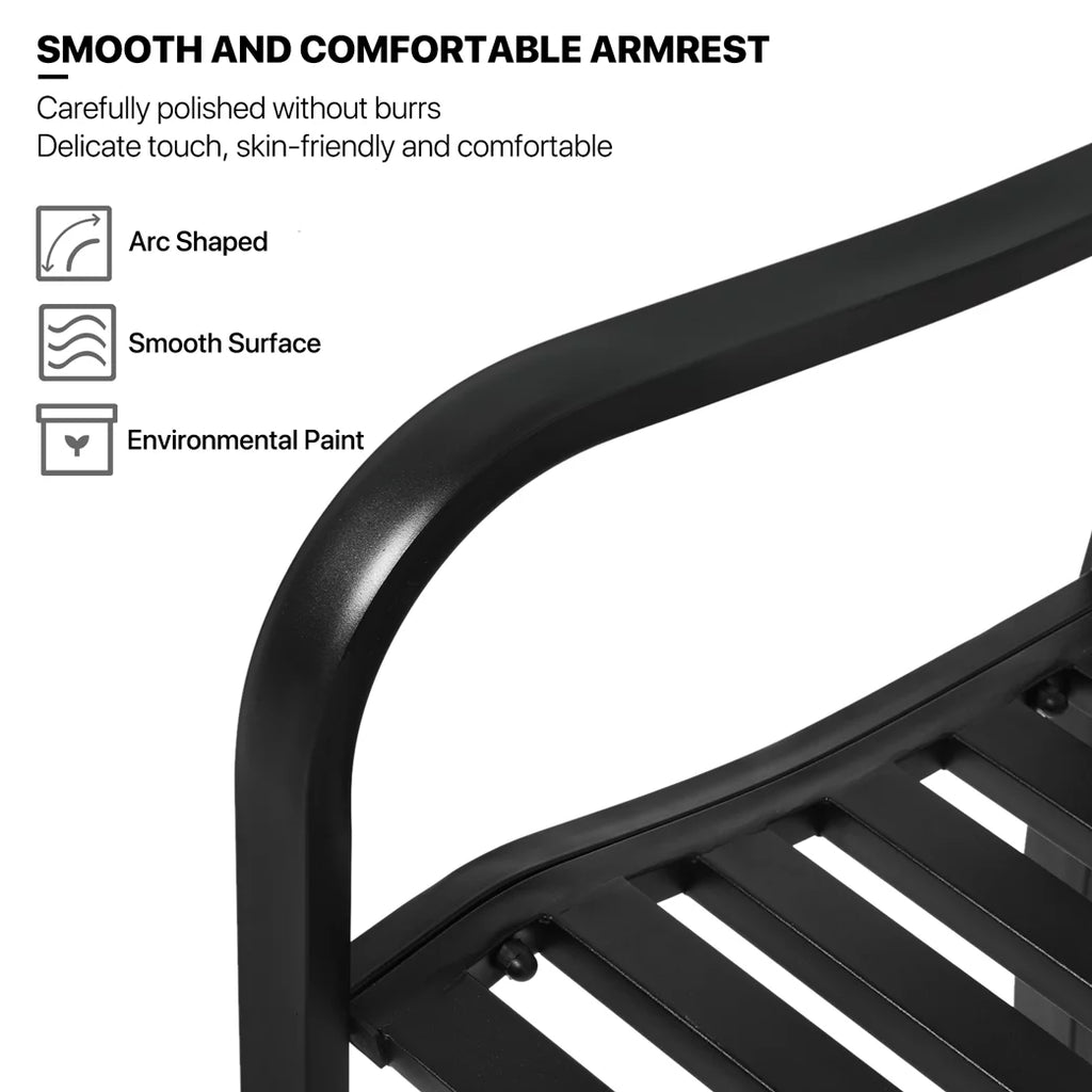 Black Cast Iron Outdoor Garden Bench with Slatted Seat J141809