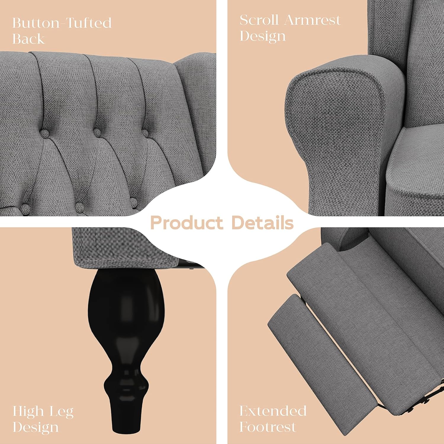 Dark Gray High Back Upholstered Recliner Chair Y498677