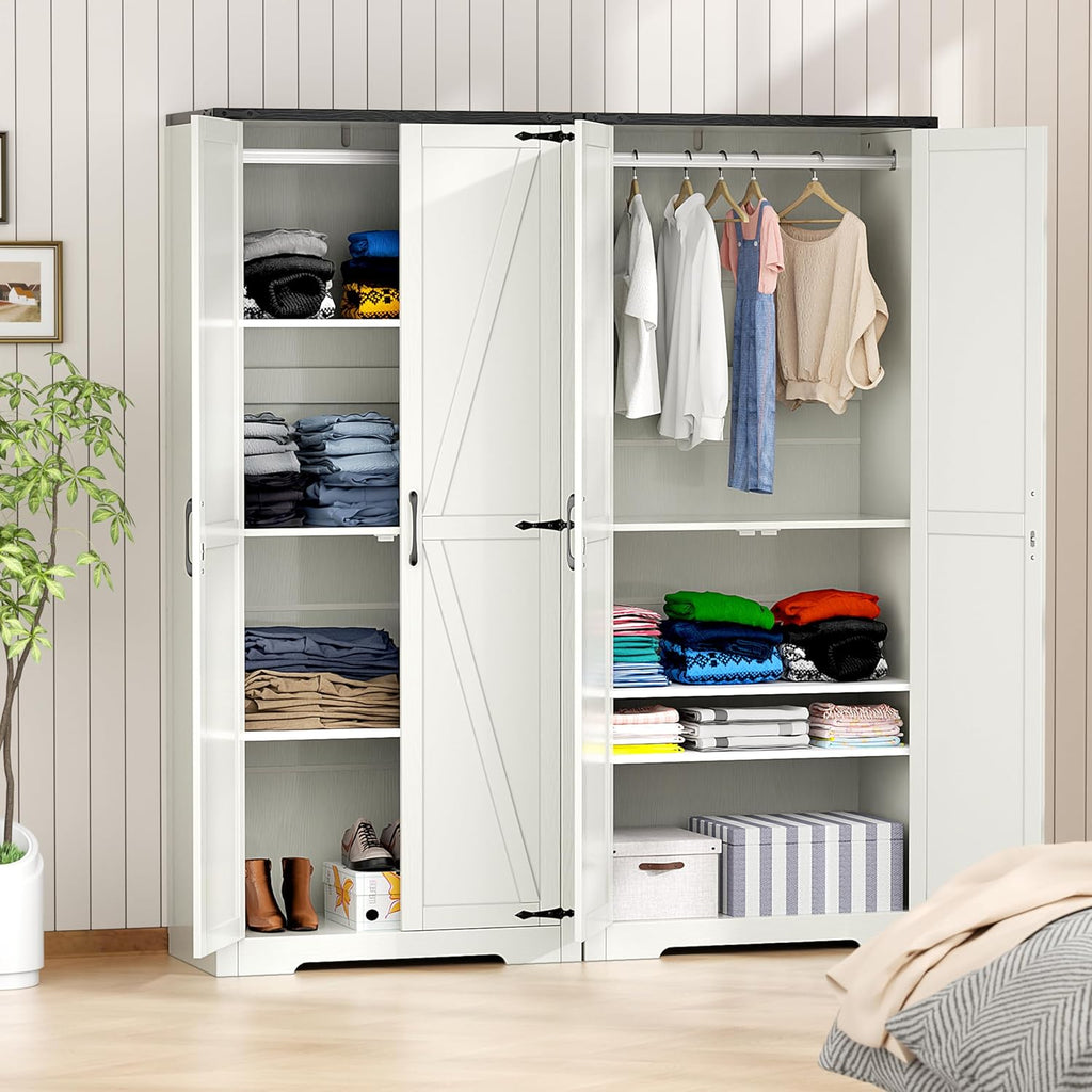 White 72" Wardrobe Closet with Doors and Hanging Rod I2677