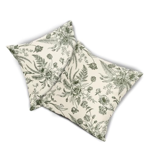 Dark Green Cream Flowers 20x20 Inch 2 Packs Throw Pillow Covers U6910