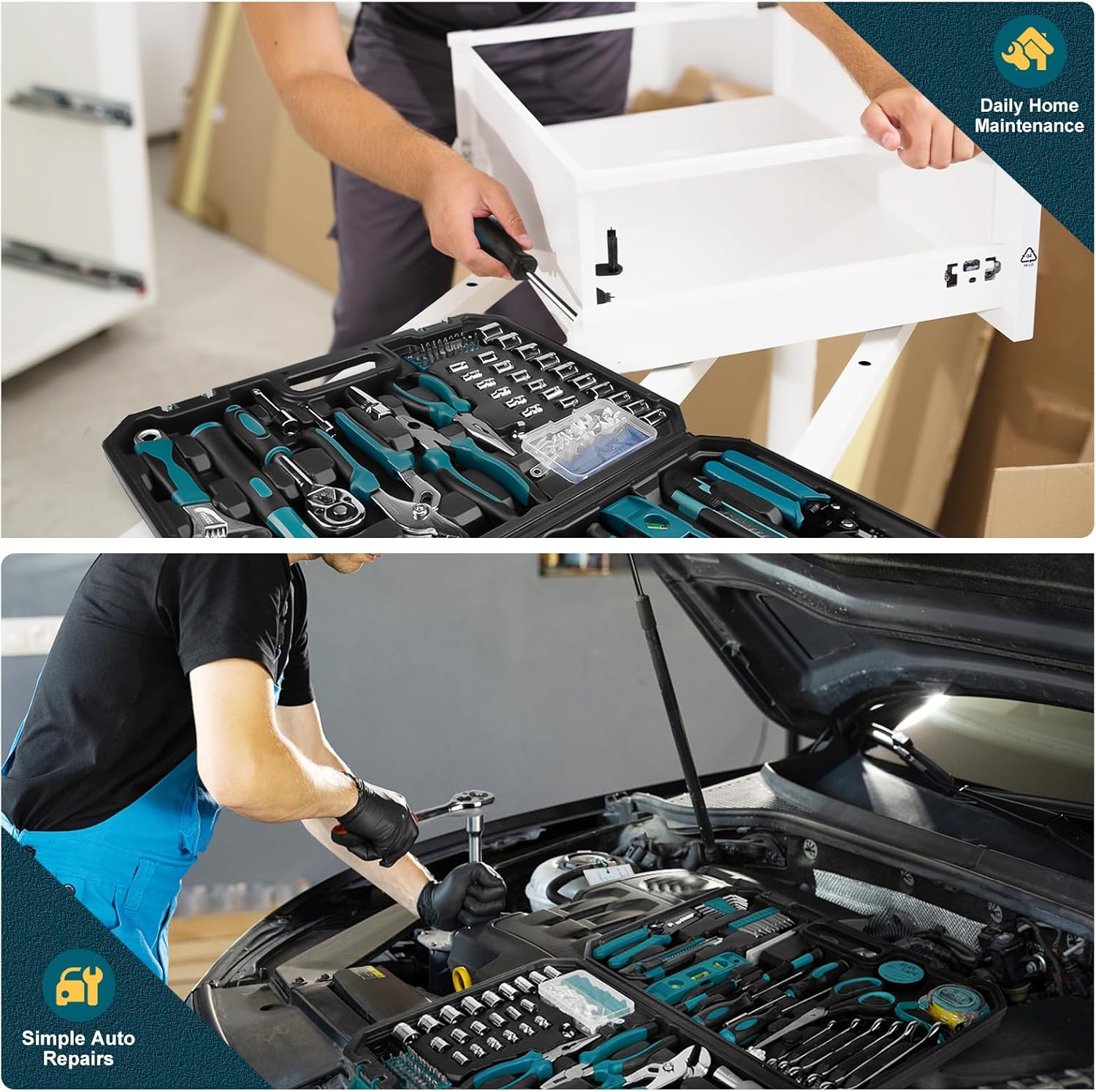 287PCs Hand Tool Set with Hammer, Pliers, Ratchet Wrench, Socket, Tool Box Case H232
