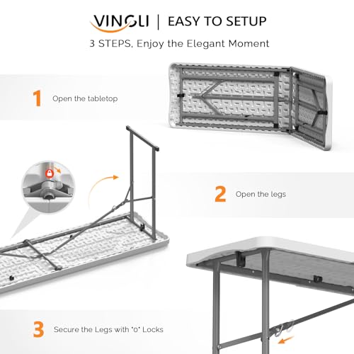 White 6 FT Narrow Folding Table with HDPE Material and Metal Frame N41154