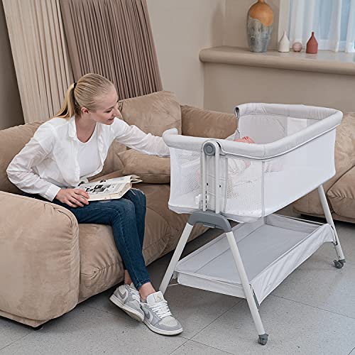 Pink Baby Bassinet Bedside Sleeper with Wheels K7311