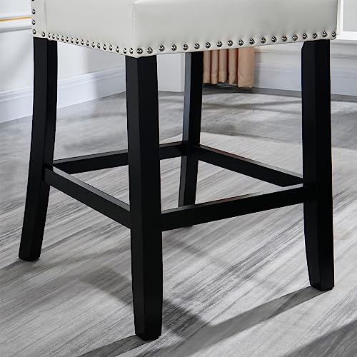 Ivory White Set of 2 Glass Counter Height Bar Stools with Upholstered Back K3667