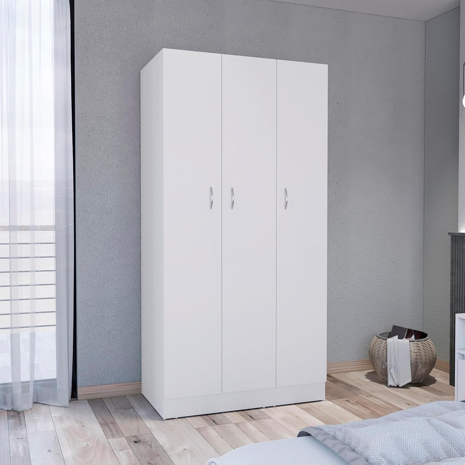 White 3-Door Wardrobe Armoire with 2 Drawers W669