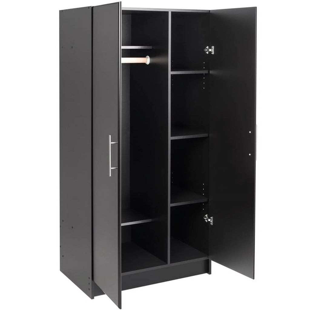 Black Storage Cabinet with Hanging Rail and Shelves Z732
