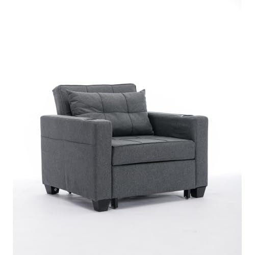 Light Gray 3-in-1 Convertible Sofa Bed Chair with 2 Cupholders B43801