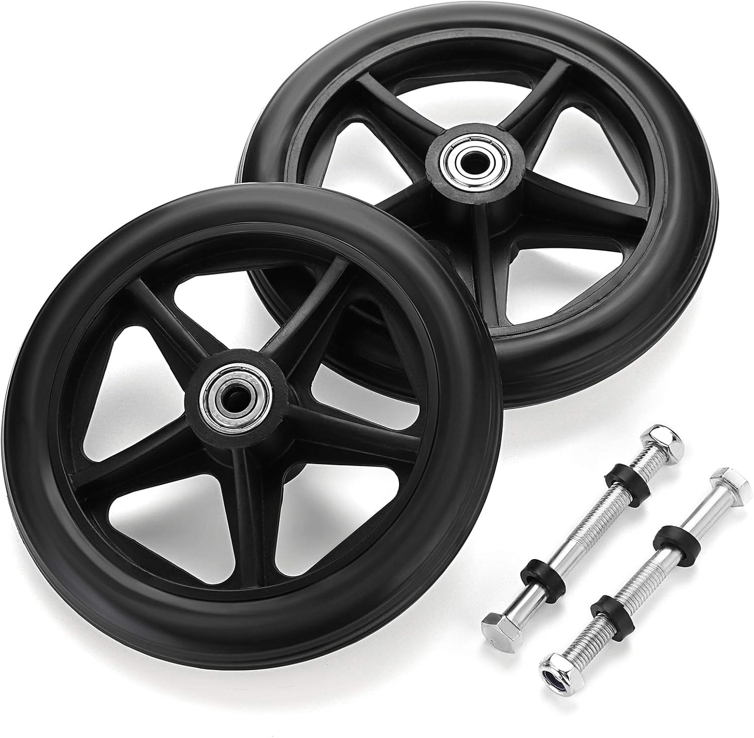 2PCS 6 Inch Rubber Wheelchair Front Wheels Replacement Casters Black O654980