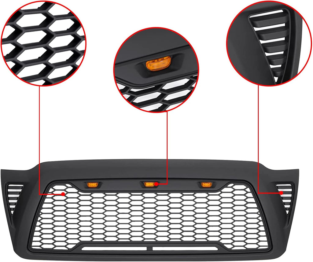 Matte Black Mesh Grille with 3 LED lights Y78796