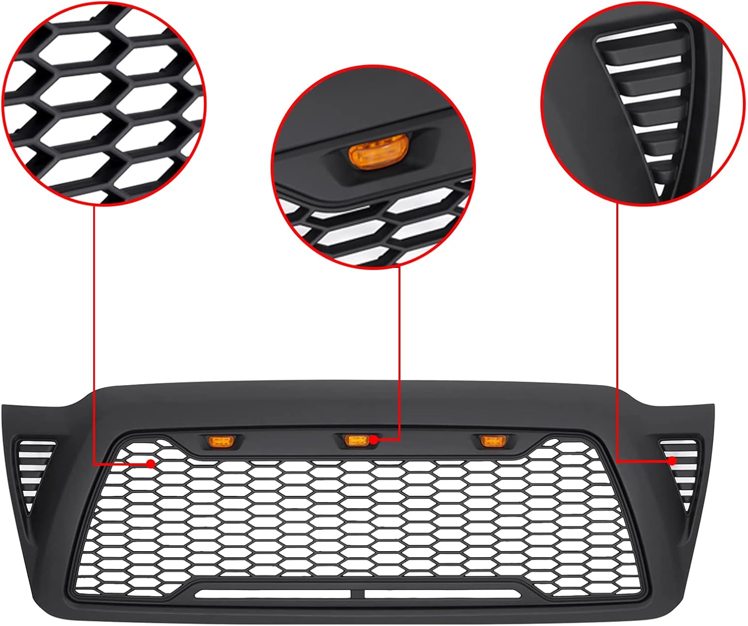 Matte Black Mesh Grille with 3 LED lights Y78796