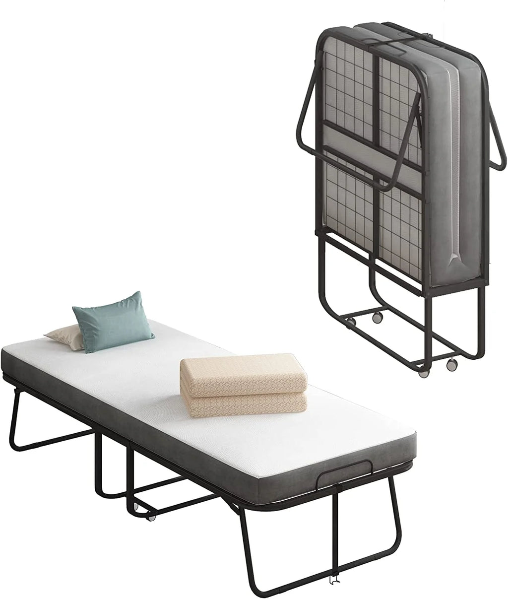 Folding Bed with 4 Inch Mattress and Lockable Wheels U897799