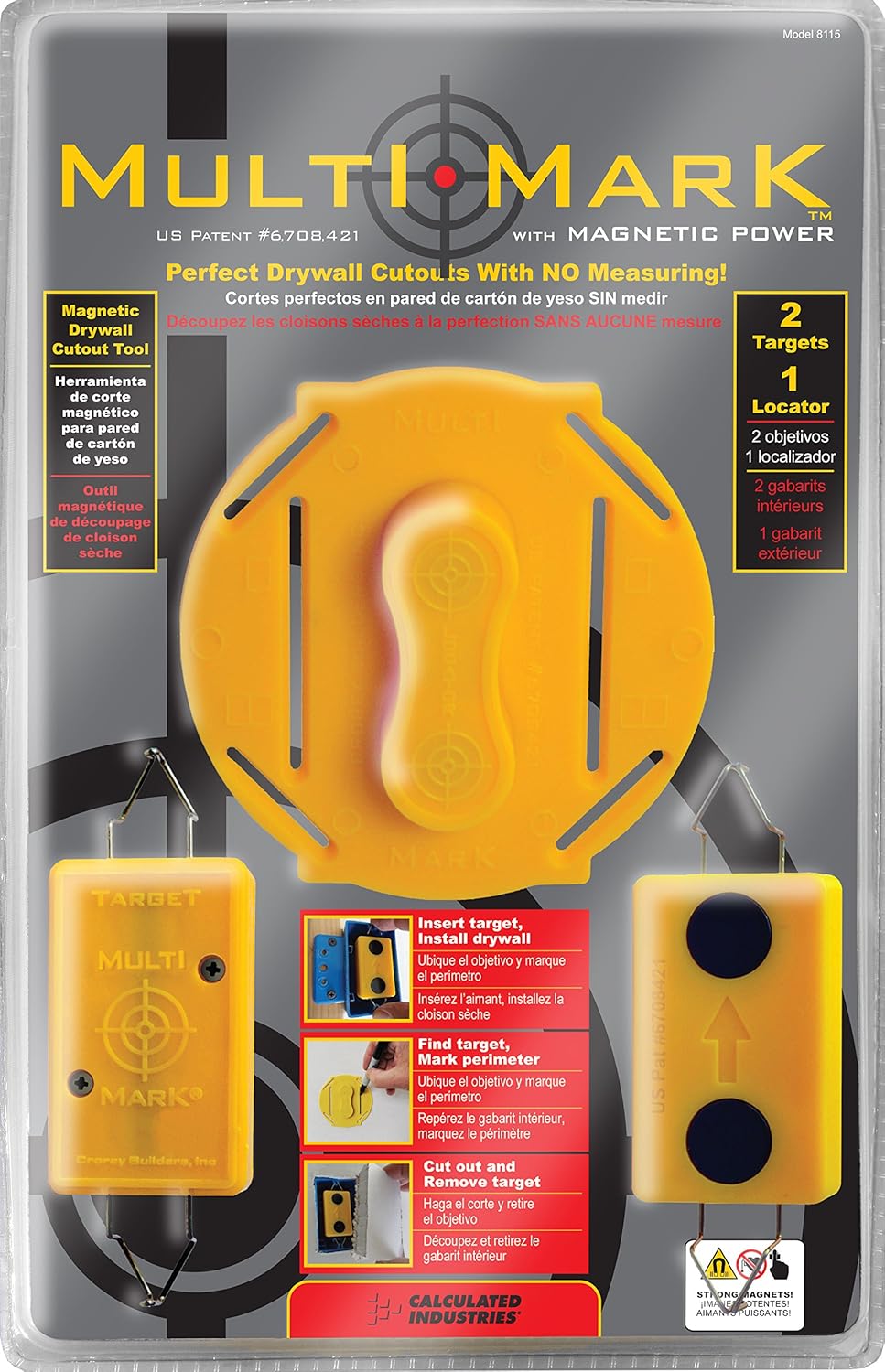 Multi Mark Drywall Cutout Locator Tool with Magnetic Targets and Locator Kit B687