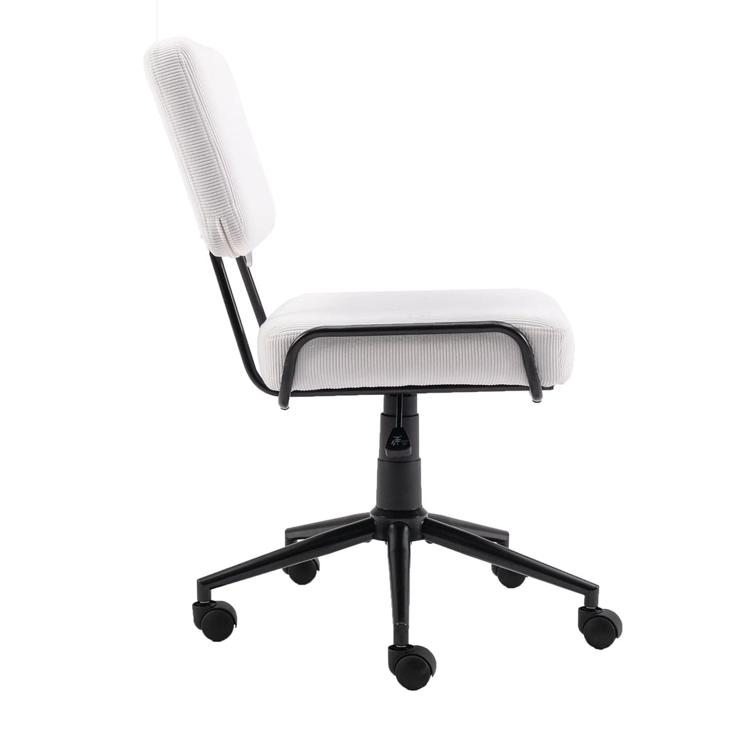 White Corduroy Swivel Desk Chair with Wheels A118517