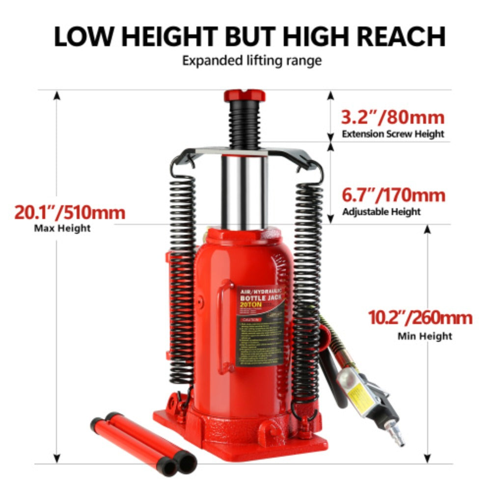 20 Ton Air Hydraulic Bottle Jack with Manual Hand Pump B7788